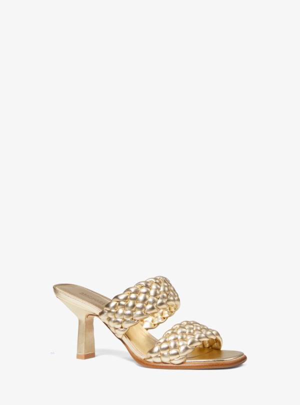 Damske Mules Michael Kors Amelia Metallic Braided Faux Leather Zlate - Topanky Michael Kors Vypredaj | ITYCK-9347